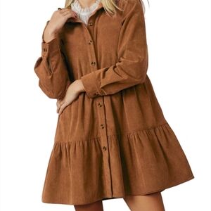 Copper Key Brown Long Sleeve Corduroy Dress